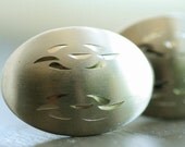 Vintage Brushed Metal Etched Curved Oval Silver Tone Cufflinks