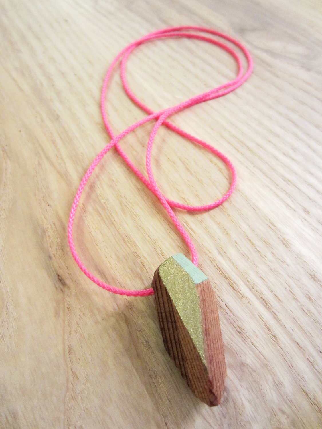 Geometric necklace faceted wood - bright neon, pink, hand-painted, gold, mint, minimalist, redwood - FIGUREframe
