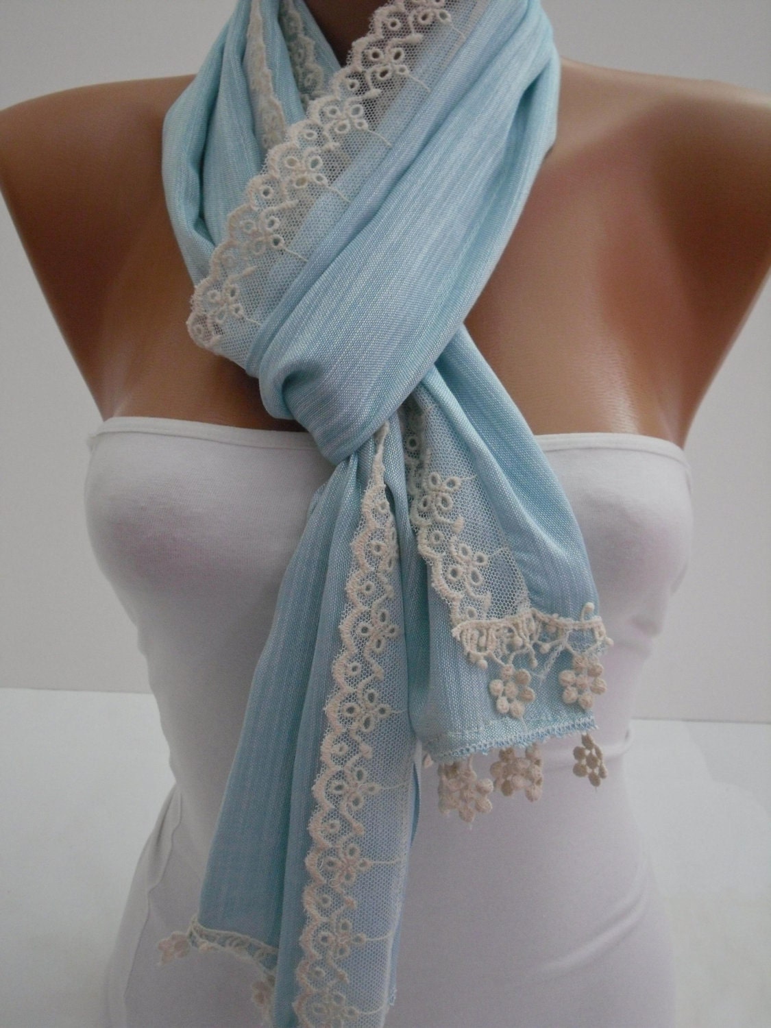 Women   Shawl / Scarf - Headband - Cowl with Lace Edge -Summer Trends