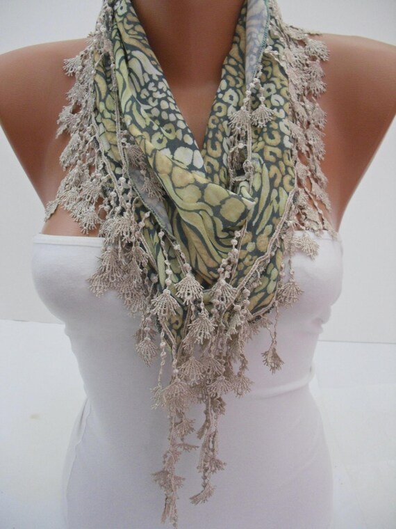 Leopard Shawl / Scarf - Headband - Cowl with Lace Edge