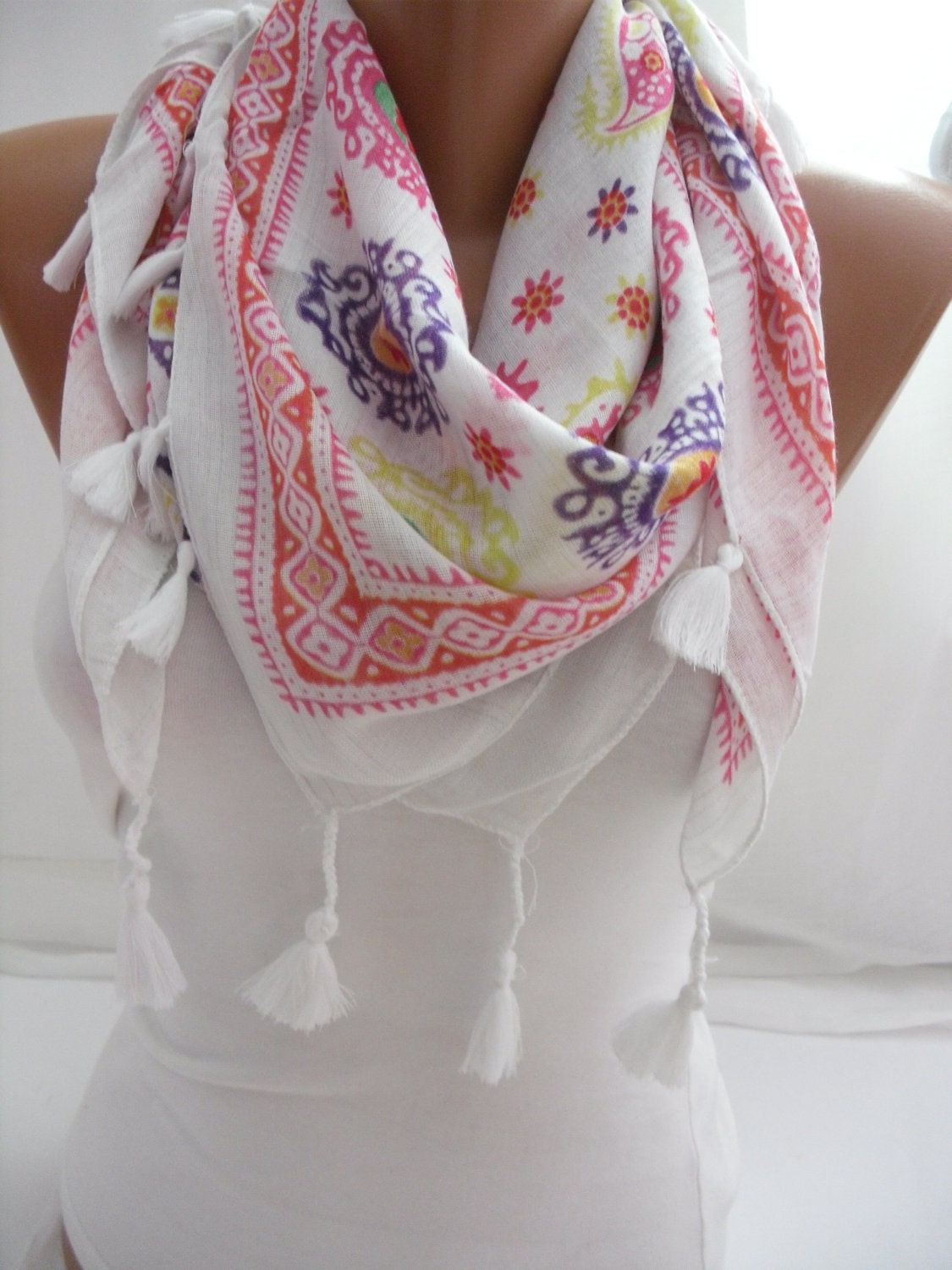 Multicolor Yarn Fringed Shawl /Scarf