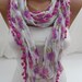 Pink Floral Pompom Shawl/ Scarf - Headband Necklace Cowl- Summer