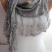 Gray Shawl Scarf Cotton Shawl Scarf Cowl headband with Lace Edge-