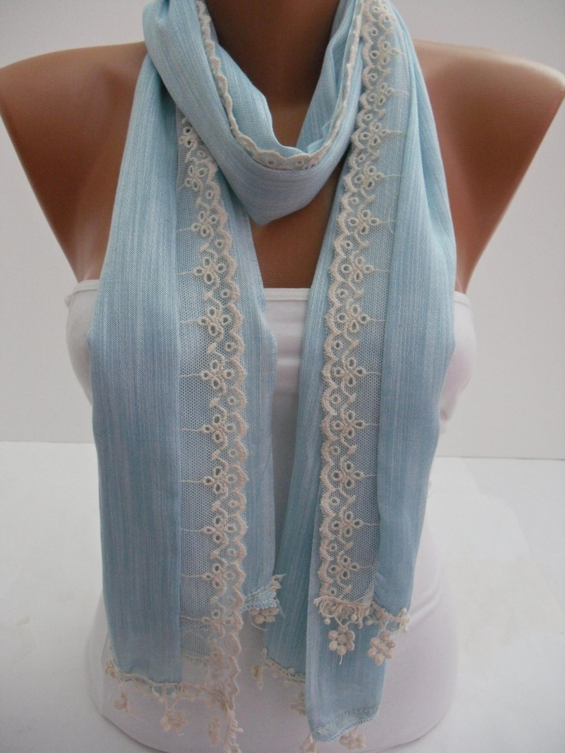 Women   Shawl / Scarf - Headband - Cowl with Lace Edge -Summer Trends