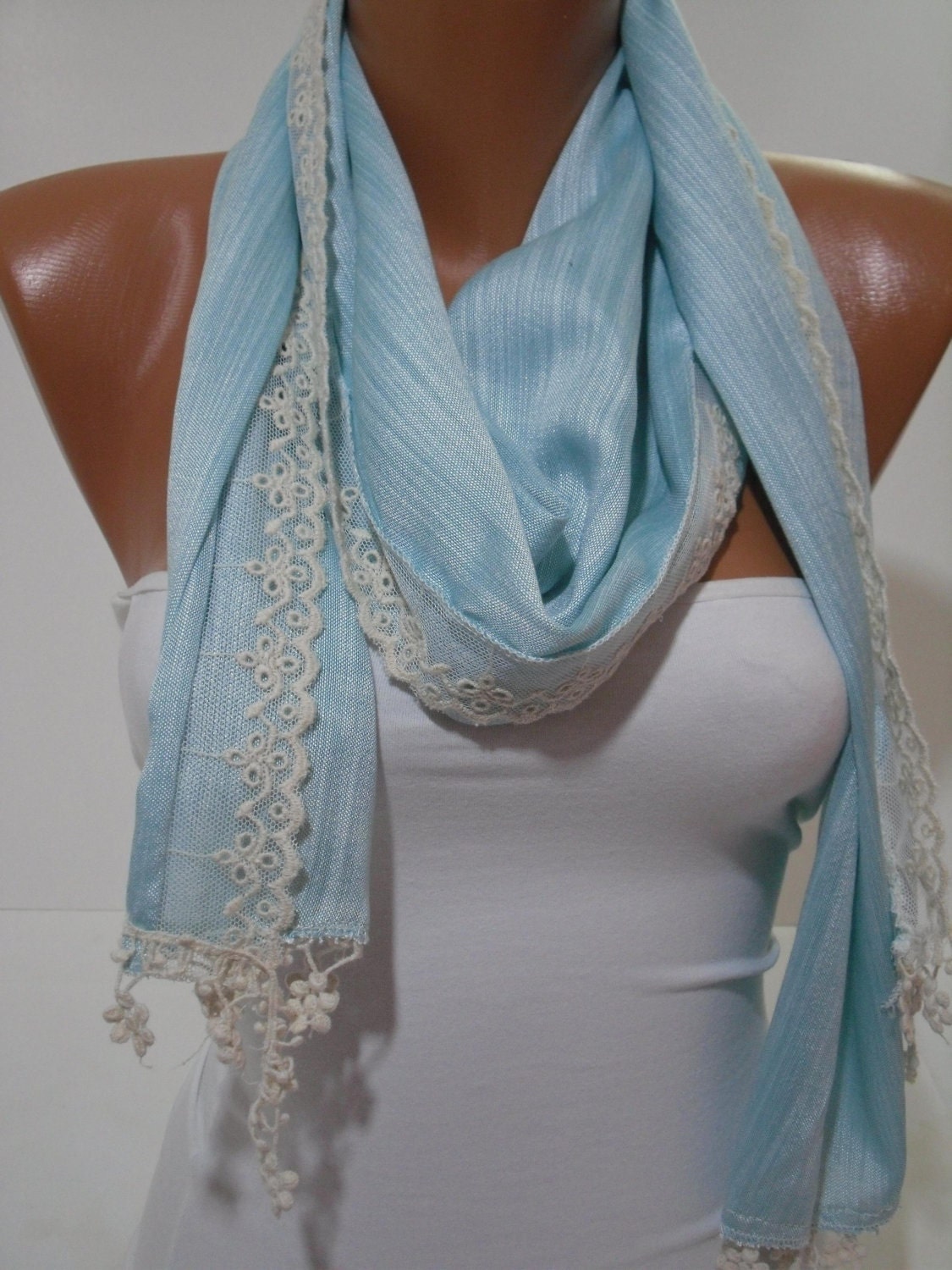 Women   Shawl / Scarf - Headband - Cowl with Lace Edge -Summer Trends