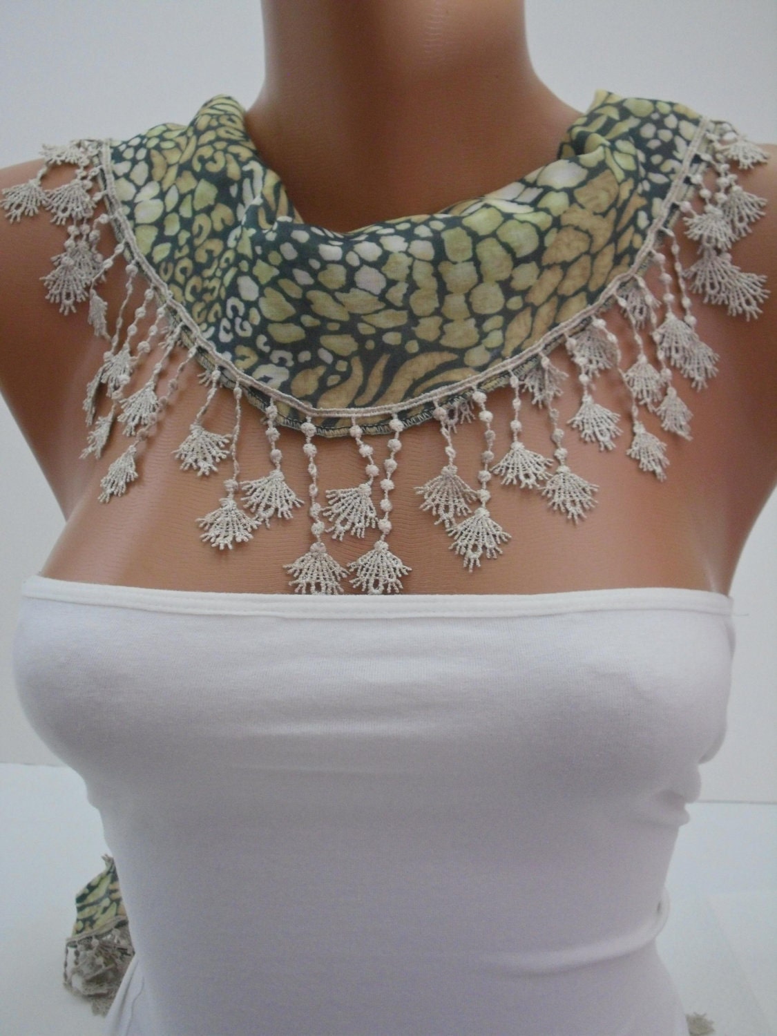 Leopard Shawl / Scarf - Headband - Cowl with Lace Edge