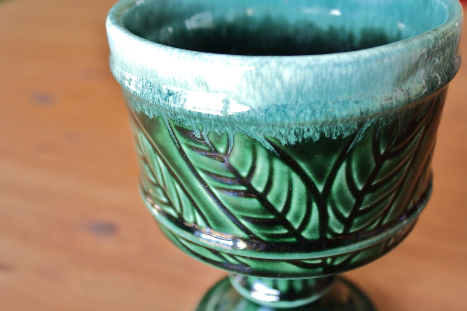 Hull Green Drip Teal Planter or Vase Pottery F63 by AdoAnnies