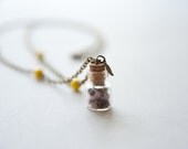 Botanical Vile Necklace - Glass Vile Filled with Dried Flowers Embellished with Brass Leaf Charm and Vintage Czech Glass  "Sweet Blossoms"