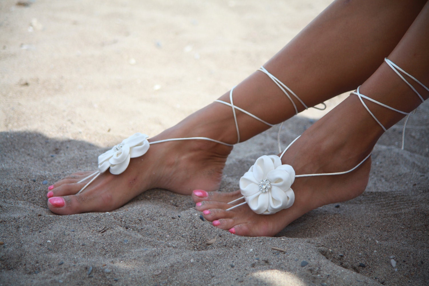 Ivory flower Beach wedding barefoot sandals, bangle, wedding anklet