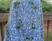 SALE 30% OFF Vintage Reversible Bird Print Blue and White Polka Dot A-Line Summer Wrap Skirt