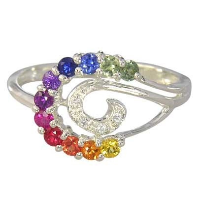Multicolor Rainbow Sapphire & Diamond Swirl Ring 14K White Gold (0.62ct tw): sku 1437-14k-wg
