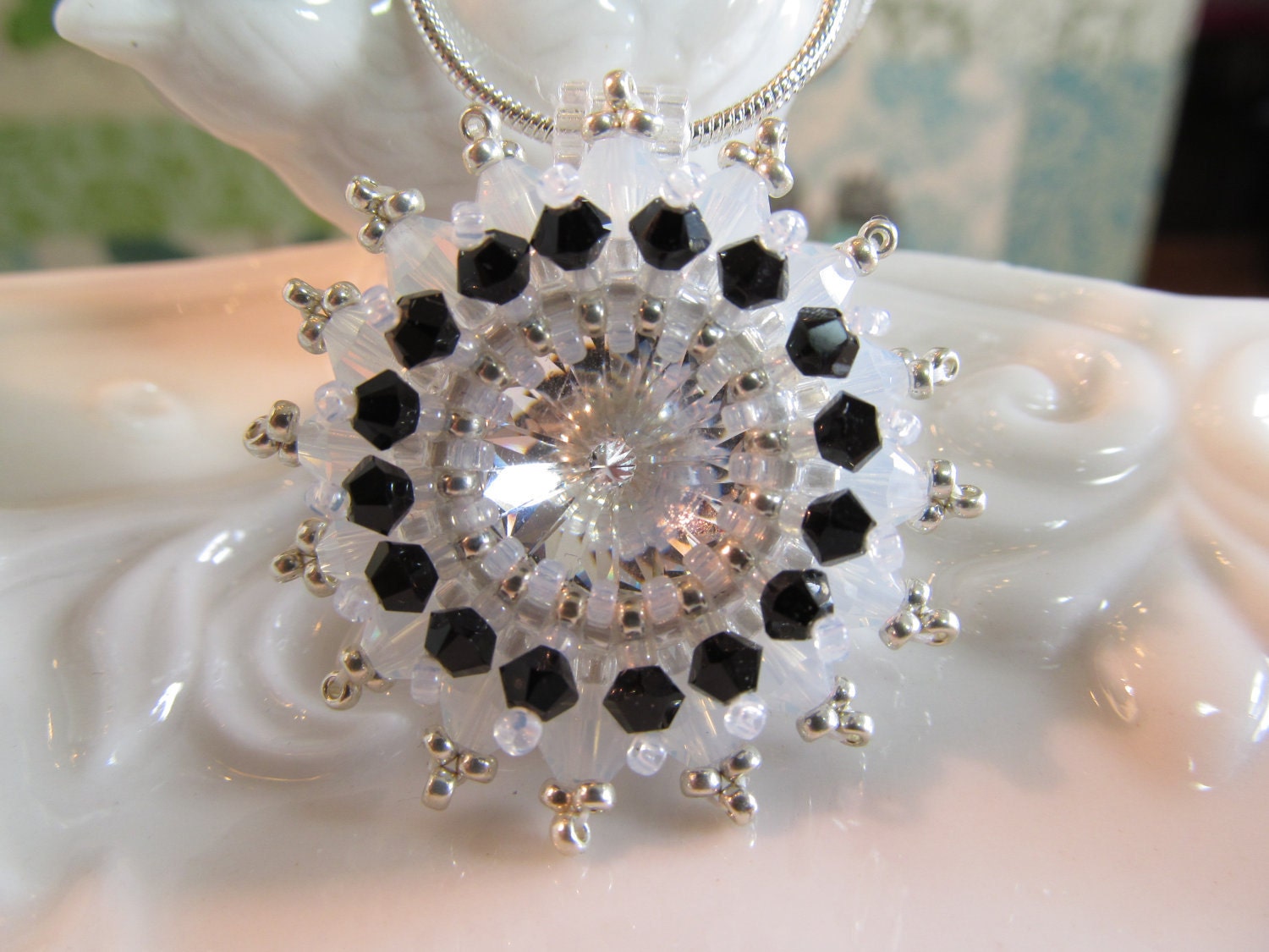 Crystal Necklace Sparkling 12mm Rivoli, peyote stitch beading, crystals