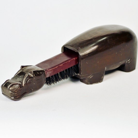 Vintage Wooden Hippo Shoe Brush, Vintage Hippopotamus