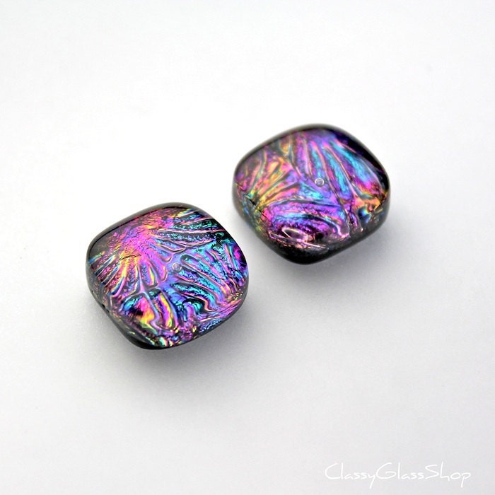 Multicolored Fused Dichroic Glass Earring Cabochons for You or Me to Finish into Custom Jewelry