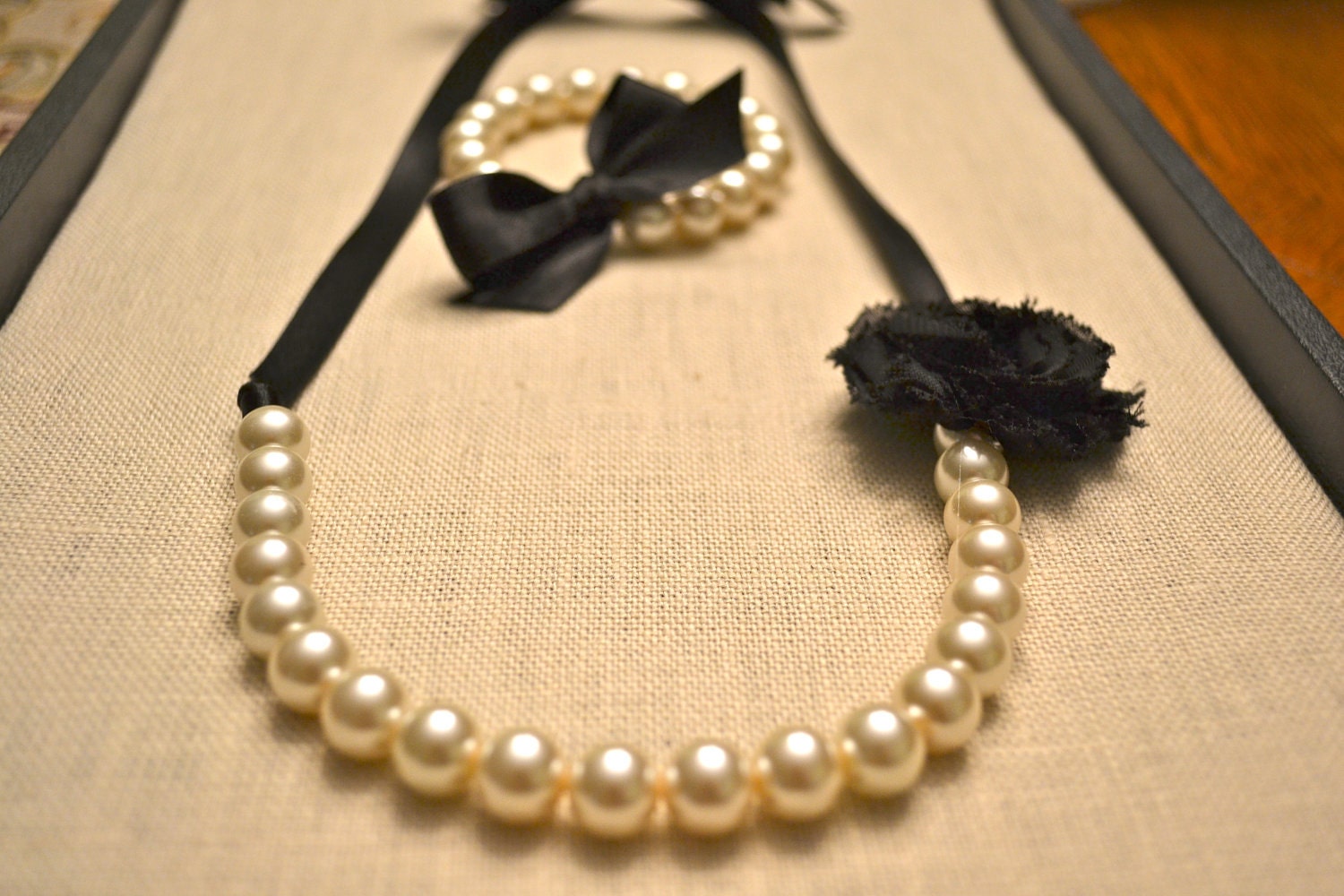 Rose Set: BUILD YOUR NECKLACE with matching bracelet - Pick your Flower, Pearl Color and Ribbon Color