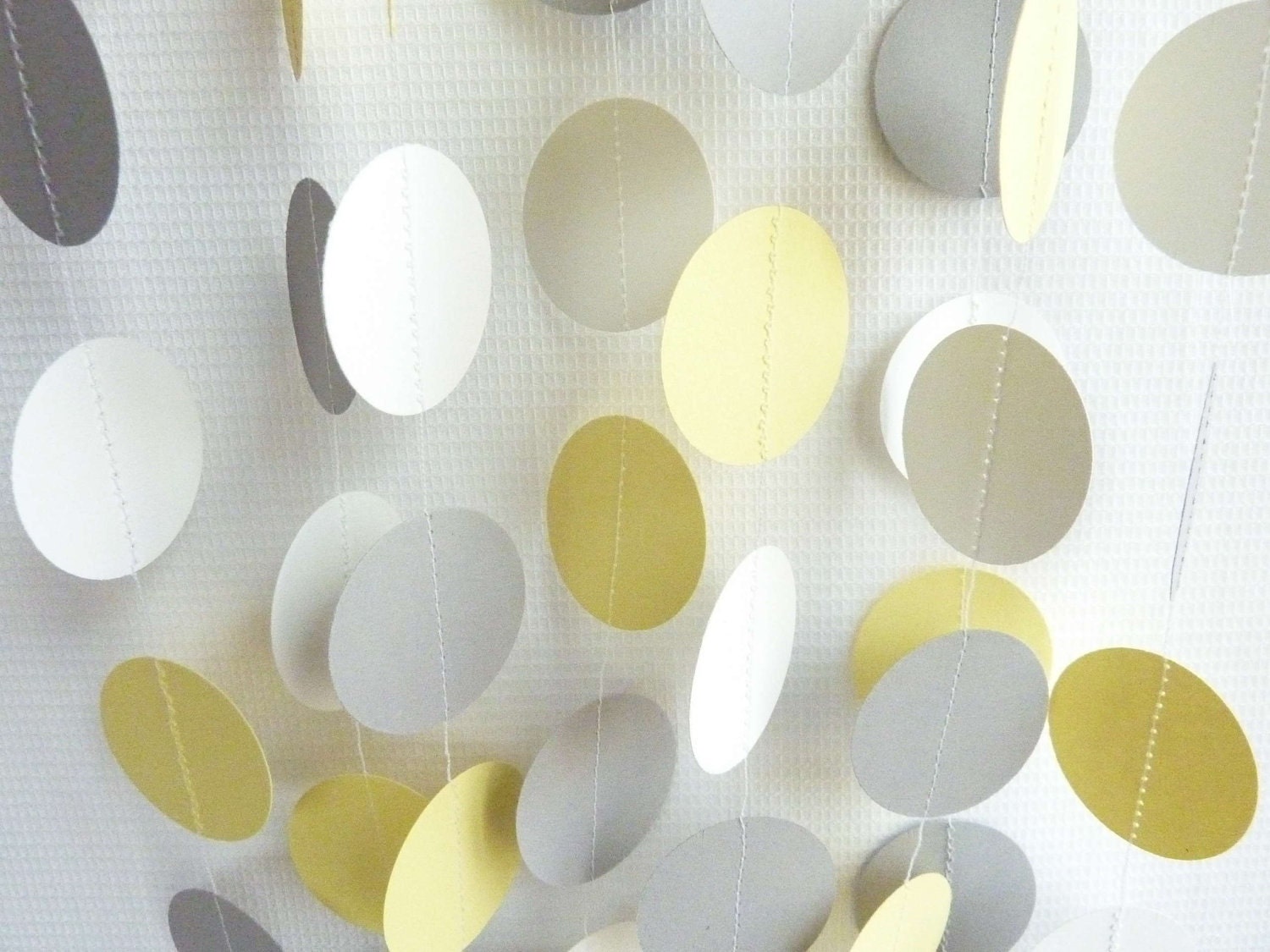 Yellow, Gray & White Circle Paper Garland, Wedding, Birthday, Baby Shower, Nursery, 10 feet long - FabulouslyHomemade