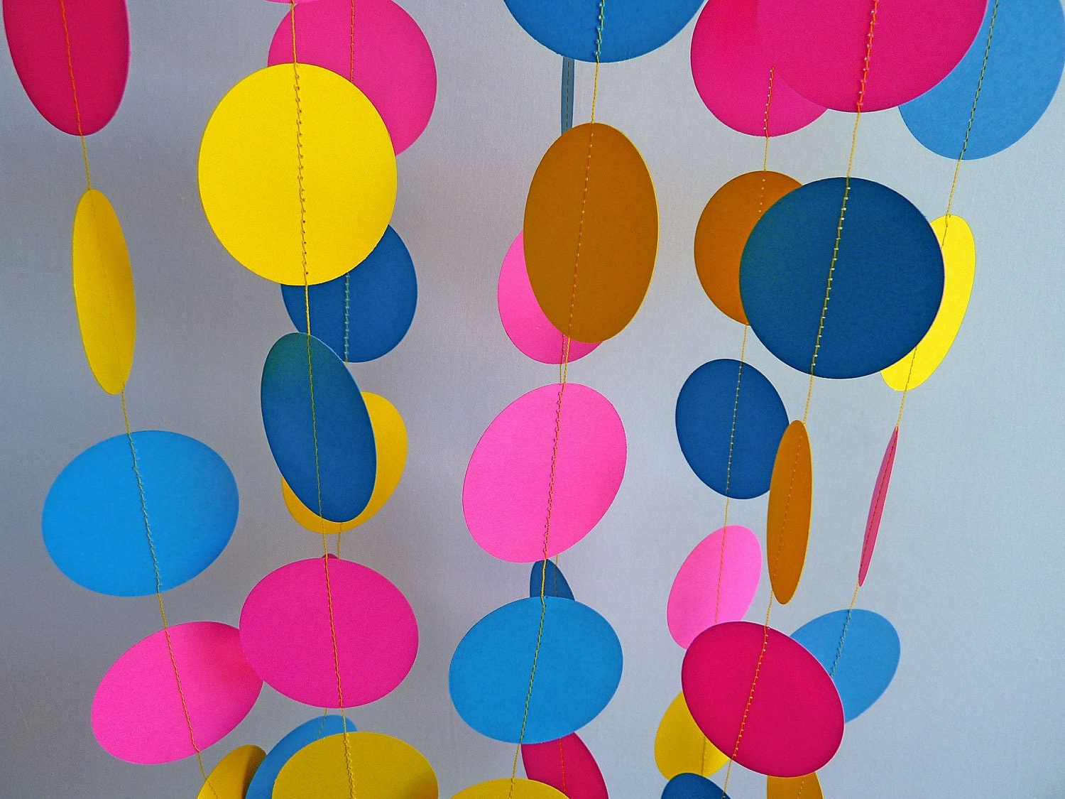 Girls Birthday Party Decoration, Pink Blue Yellow, Paper Garland