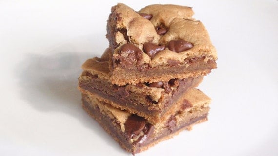 Chocolate Peanut Butter Blondies - Brown Sugar Cookie Bars - six bars