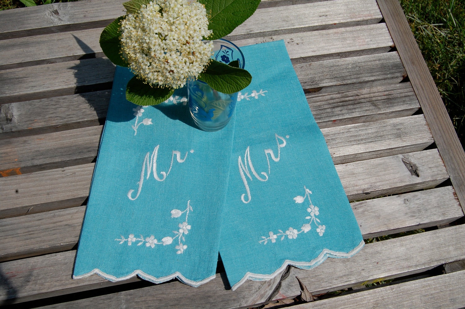 VIntage Mr. and Mrs. Linen  Embroidered Hand Towels