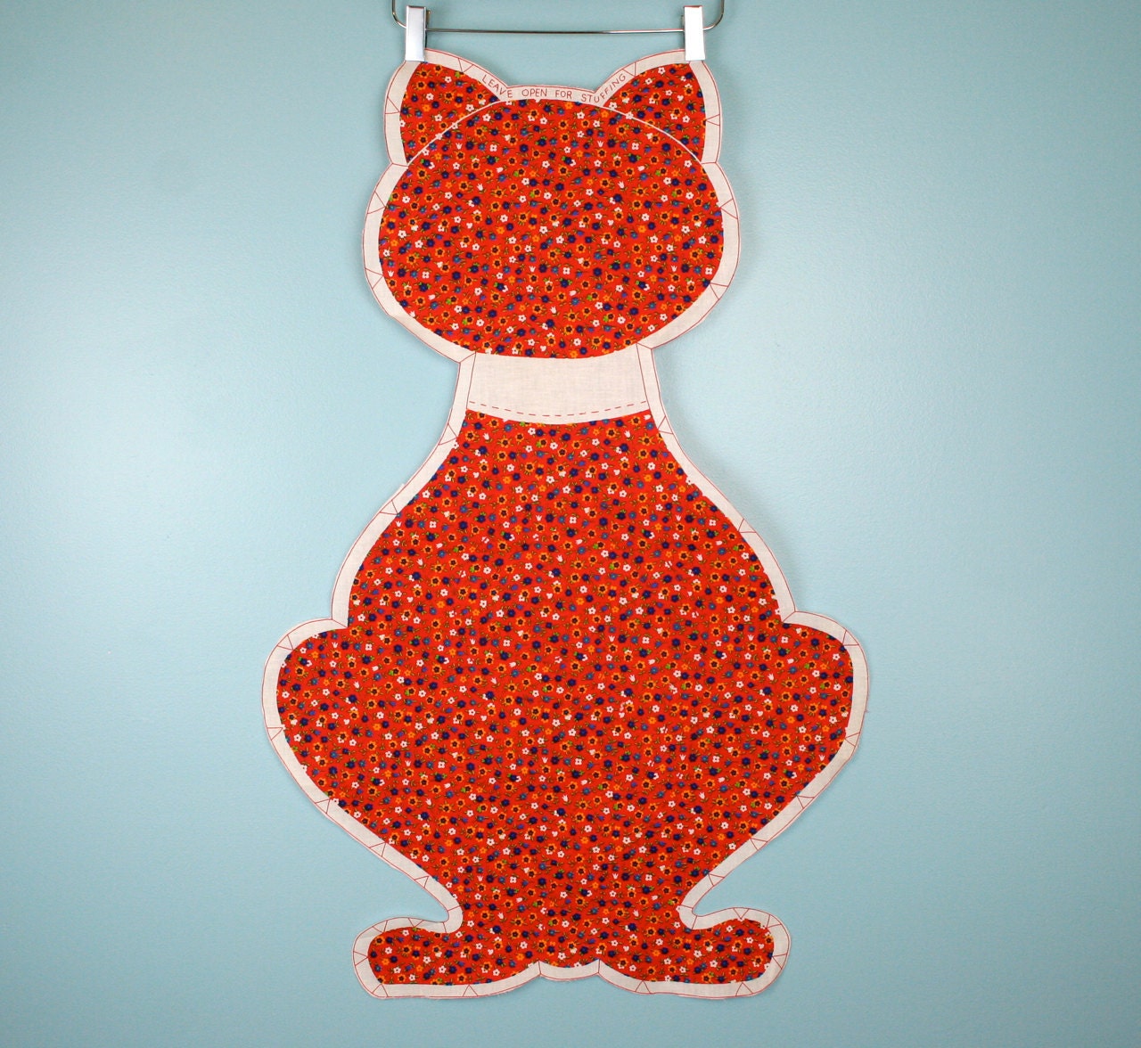 Vintage Red Calico Cat Pillow Craft