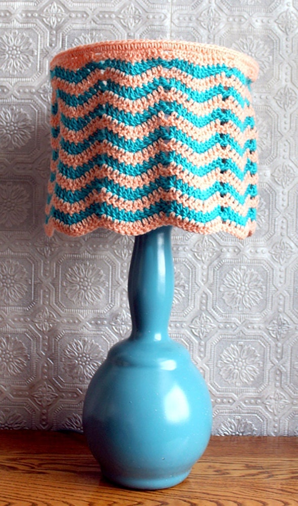Lampshade Peach Teal Chevron Crochet Zig Zag Nursery  Lighting Housewares Unique Home Decor