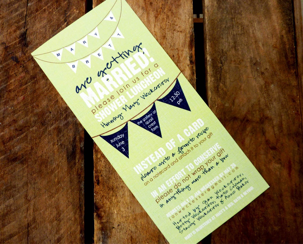 Rustic Banner Wedding Shower Invitation - Green & Navy  Blue