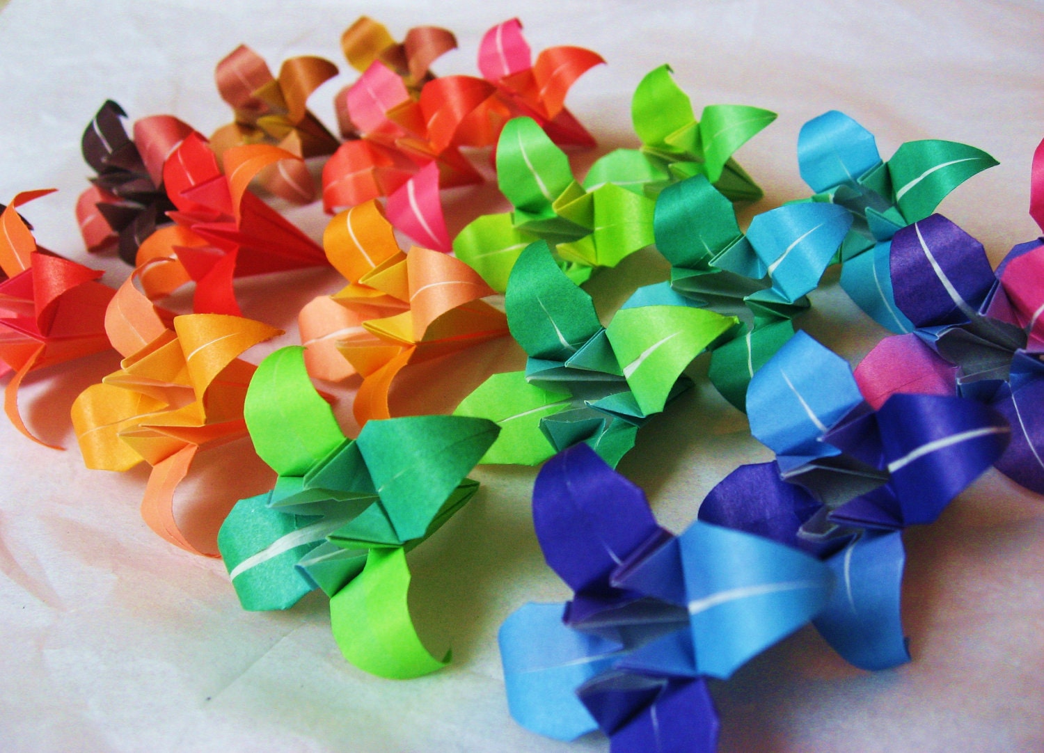 20 Japanese Origami Irises - origami flowers made to order with rainbow origami paper, flowers for table favors, gifts, party favors -