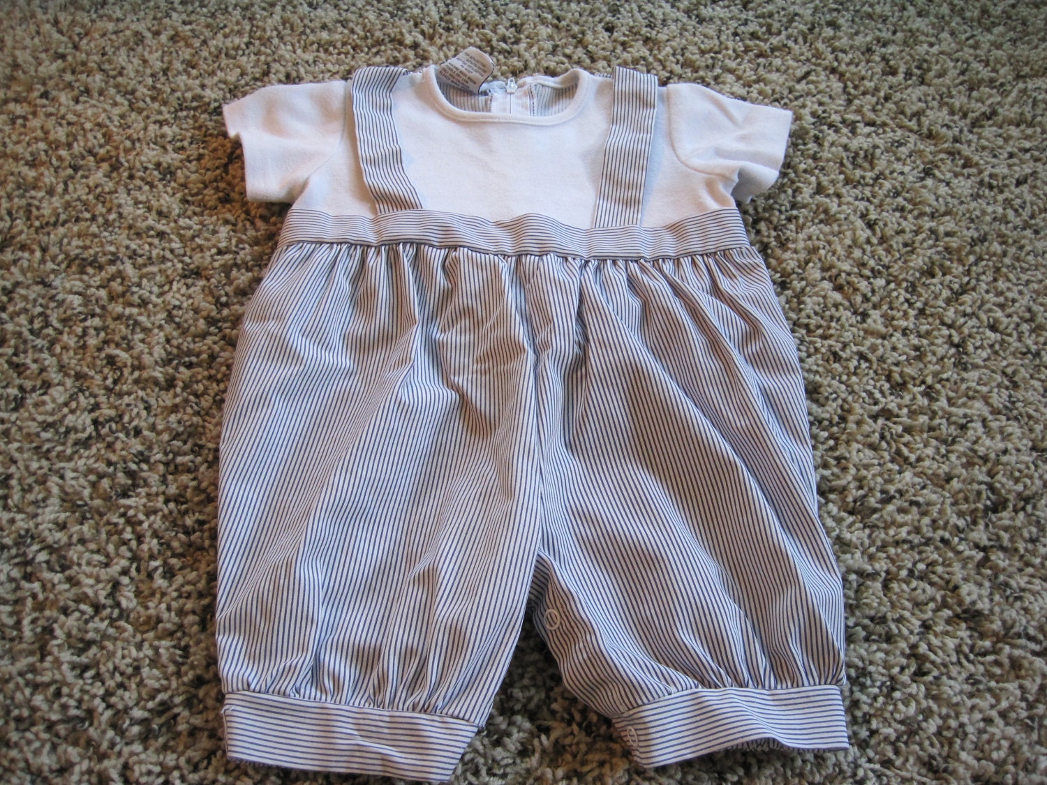 One piece striped overalls boys outfit- Size 6-9 months