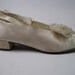 Vintage ANTIQUE WEDDING Shoes Cream Silk Satin Heels Teens 1910s 1920s 5B Chiffon Rosette Button Sides Detroit Michigan R.H. Fyfe & Company