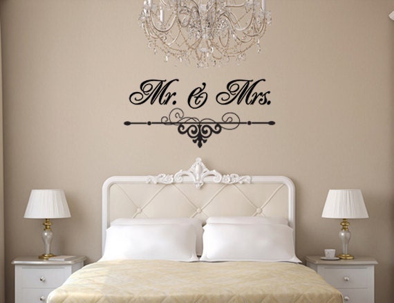 Mr. and Mrs. Wall Art Vinyl Black Decal with Flourish for Bedroom, Wedding and Home Decor
