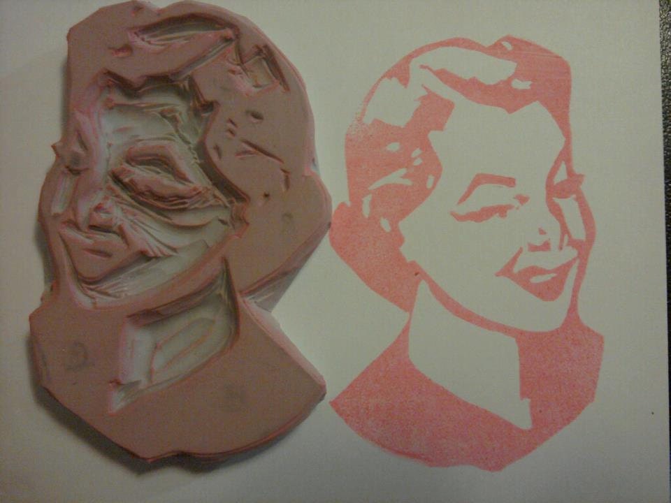 Retro Lady Handcarved Rubber Stamp