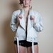 white LEATHER jacket bomber silver leopard print unisex M