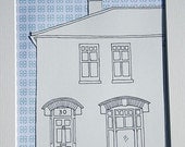 Personalised house picture gift in ink with a choice of sky backgrounds