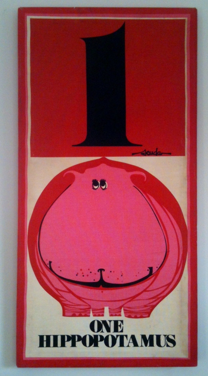 Scuda " One Hippopotamus" Wall Hanging 18x36