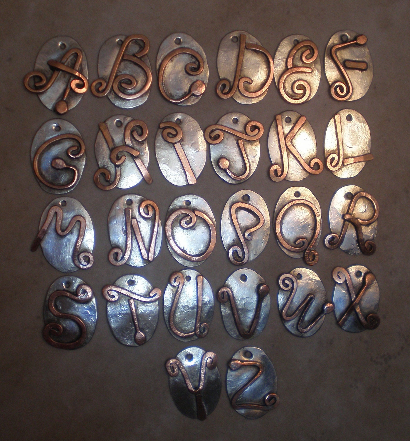 Letter T, Alphabet Letter Pendant, Copper over Sterling Silver Initial Charm Pendants, Made to Order