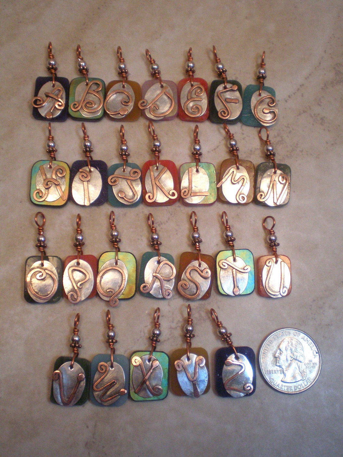 Alphabet Letter Pendant, Copper over Sterling Silver Initial Charm Pendants, Made to Order