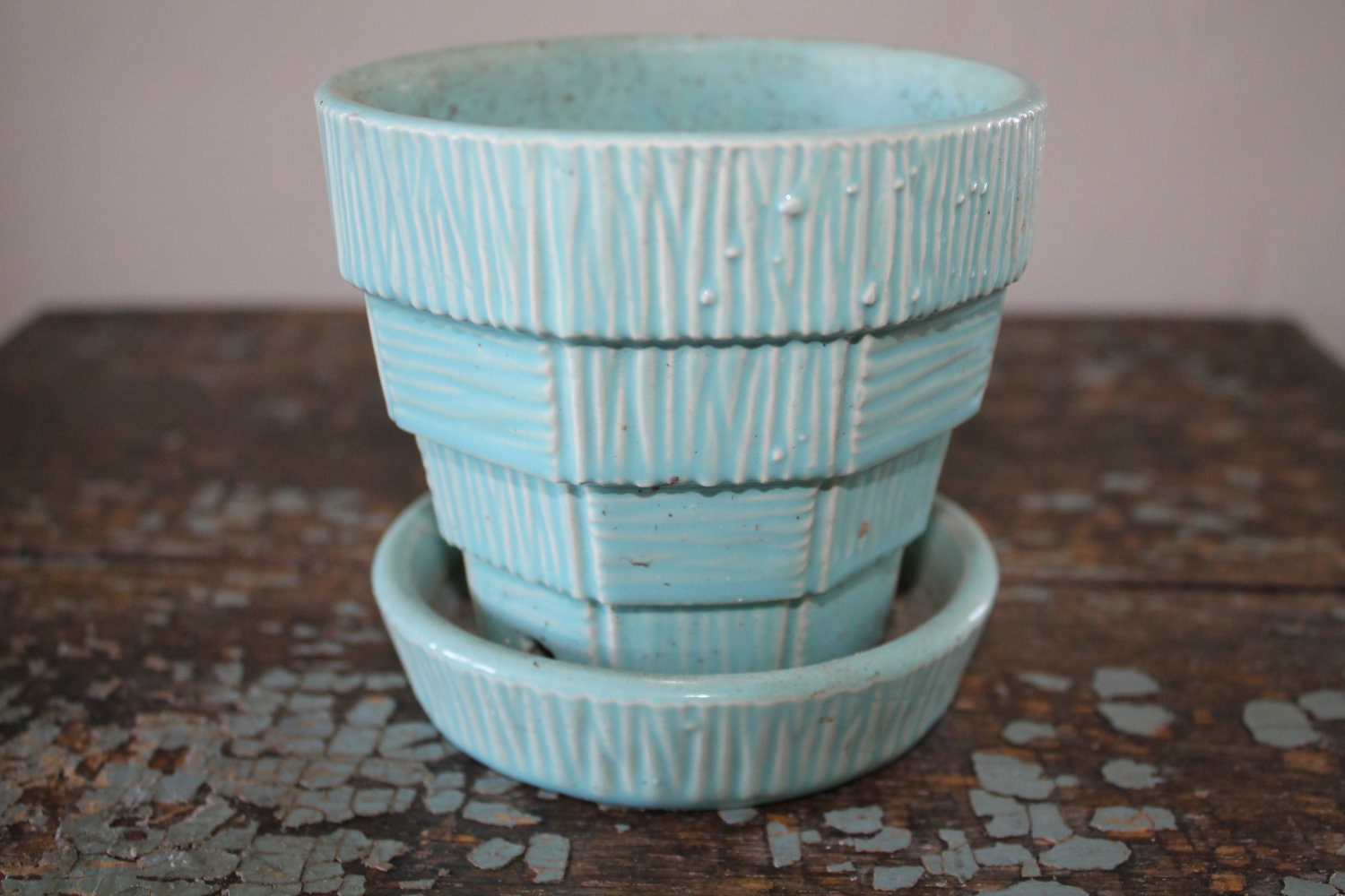 Vintage McCoy Turquoise Flower Pot