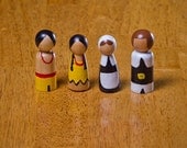 Pilgrims and Indians Wooden Peg Dolls