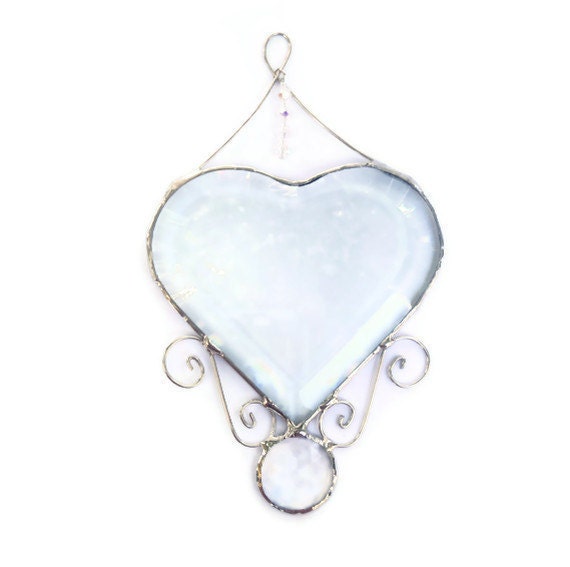Stained glass heart suncatcher beveled glass faceted gem