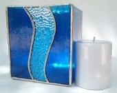 Stained Glass Candle Holder Blue Pillar or Votive OOAK