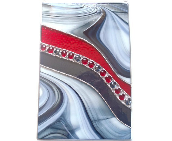 Black and Red Stained Glass Abstract Panel OOAK