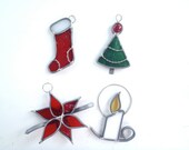 Stained Glass Christmas Ornaments Set of 4 Handcrafted