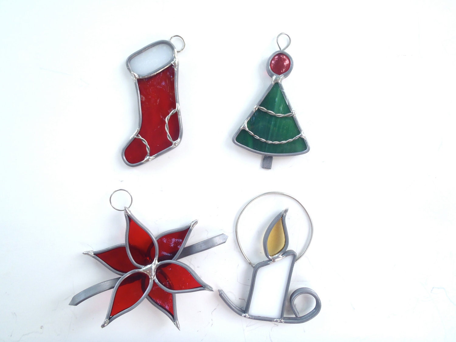 Stained Glass Christmas Ornaments Set of 4 Handcrafted