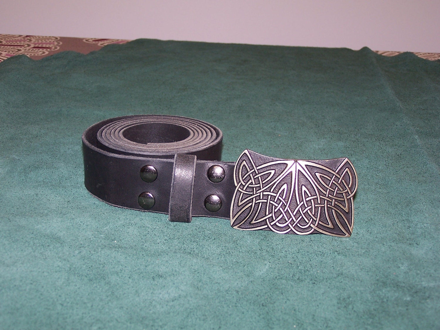Handmade Leather Belt with Trophy Buckle- Celtic Knot