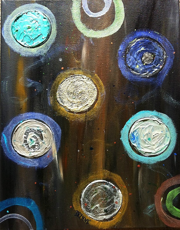 Abstract Circles Painting Acrylic on 16x20 Gallery Wrapped Canvas Sophisticated Original Painting