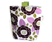 Reusable Sandwich Bag, Eco Friendly, Gusset Bottom and Finger Tabs, Joel Dewberry's Blooms in Lilac, Purple and Green