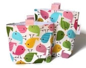 Reusable Sandwich and Snack Bag, Set of 2 in Spring Birds Print by Robert Kaufman, Gusset and Finger Tabs