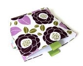 Reusable Snack Bag, Eco Friendly, Gusset and Finger Tabs, Joel Dewberry's Blooms in Lilac with Green Finger Tabs, Mother's Day