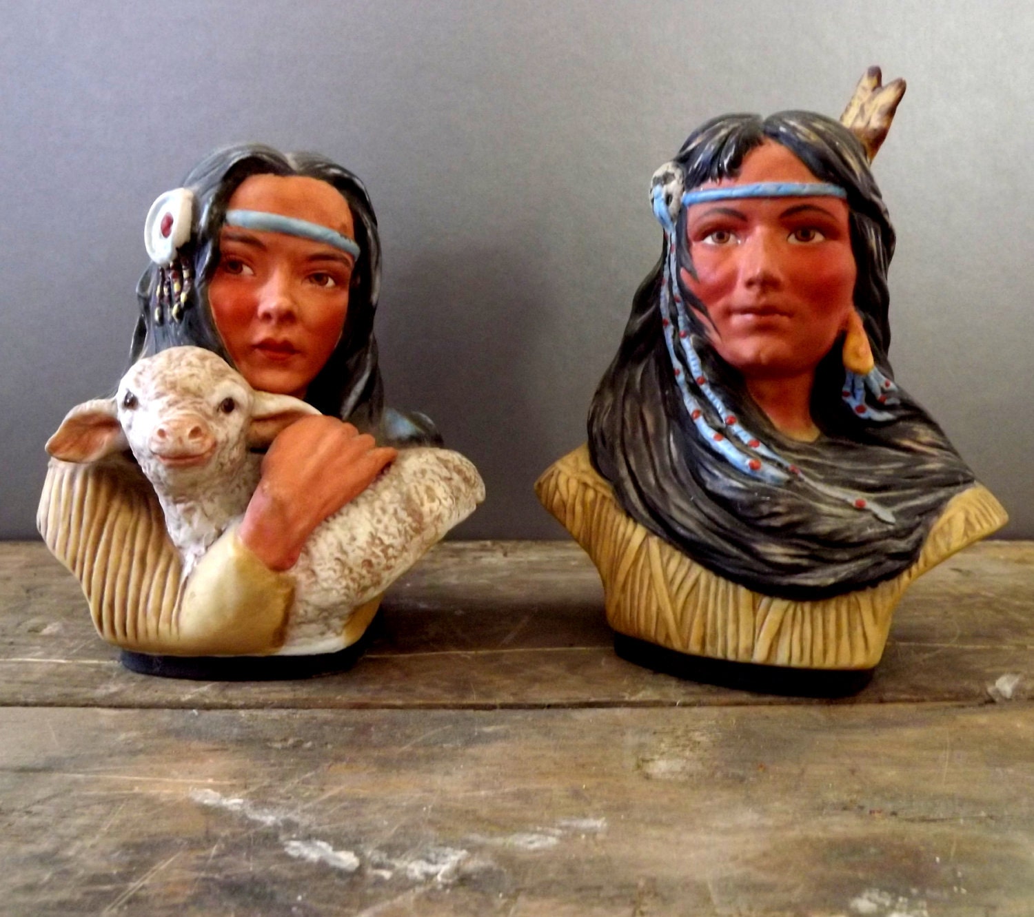 Set of 2 Perillo Native American Busts - salvagedyard