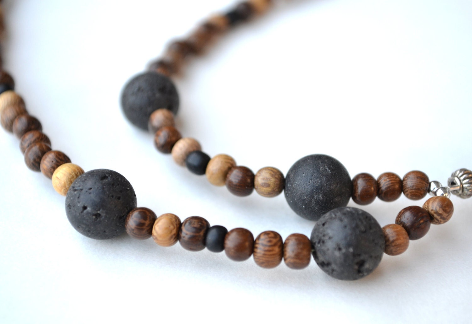 Natural Wood Beaded Lanyard Badge Lanyard Badge ID Holder Pass Holder Work Lanyard in Wood with Lava Accent Beads